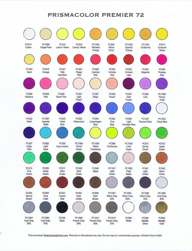 Prismacolor Premier 72 Chart – The Colouring Times