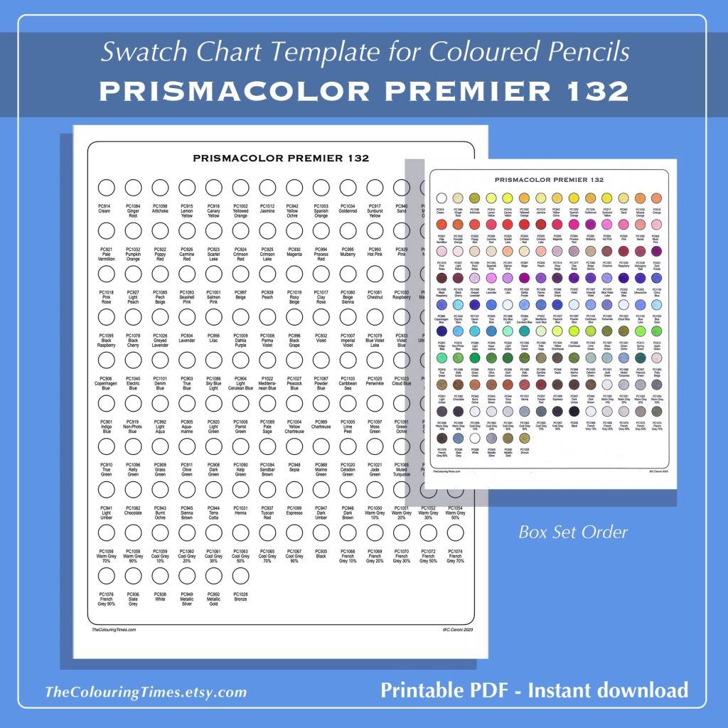 Prang Color Pencil 72-count Swatch Sheet (Download Now) 