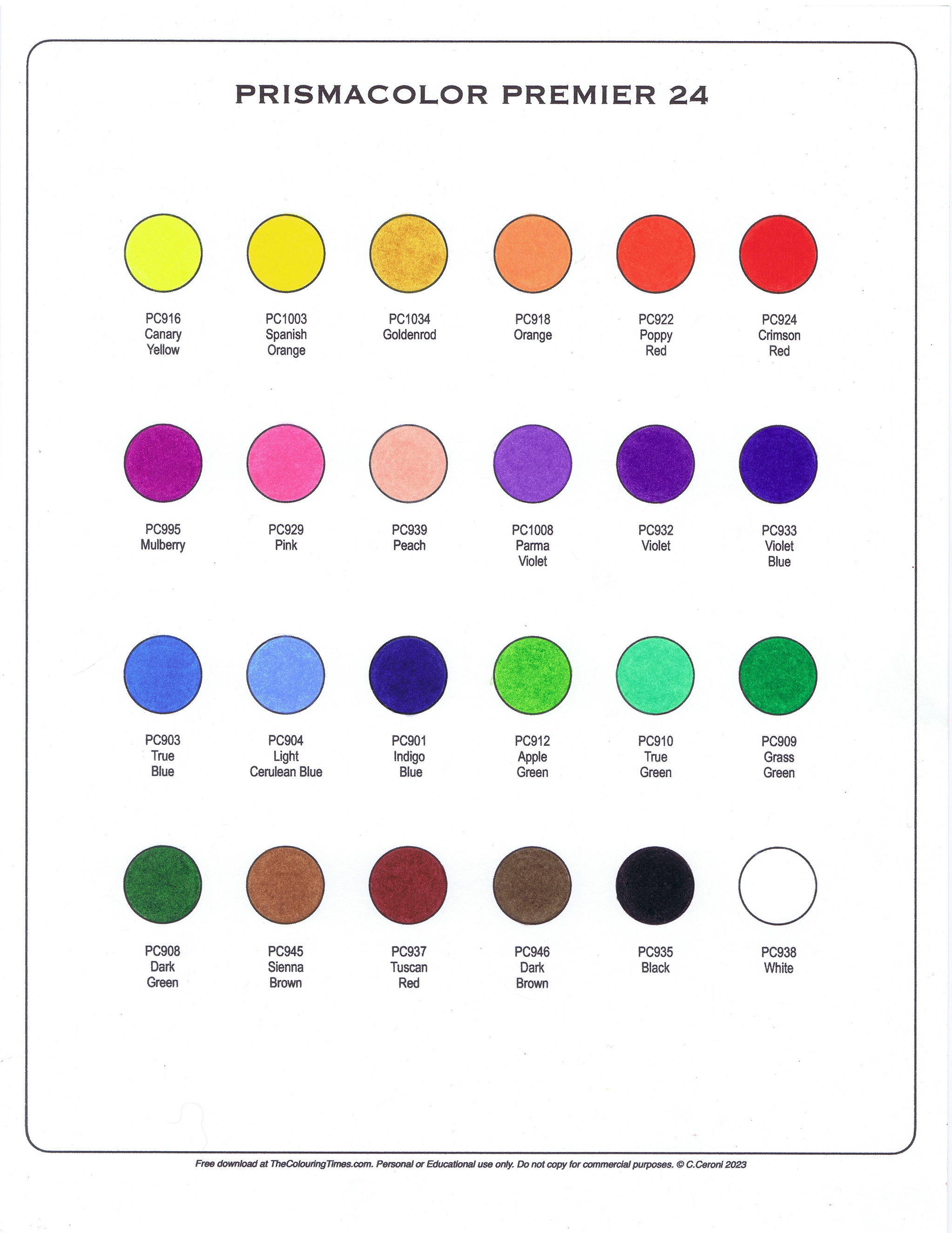 New! Free Prismacolor 24 Swatch – The Colouring Times